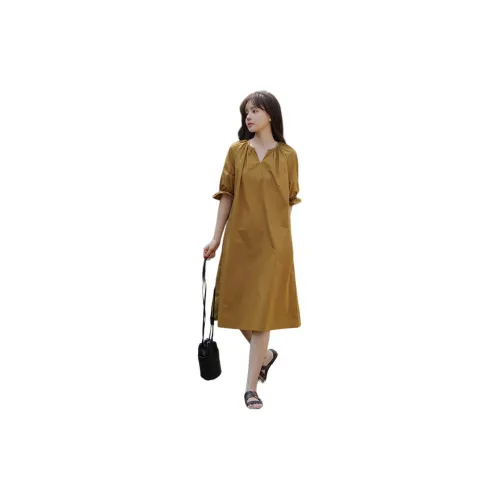 MT Short-Sleeved Dresses Women's Brown Yellow