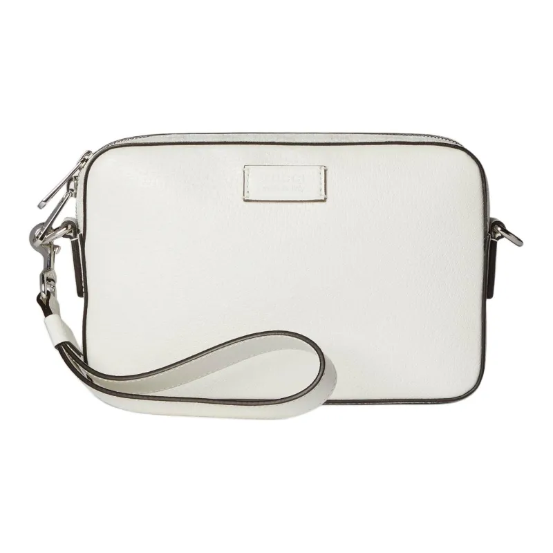 GUCCI Leather With Canvas Trim Shoulder Bag Crossbody Bag Small Size Men's White-2