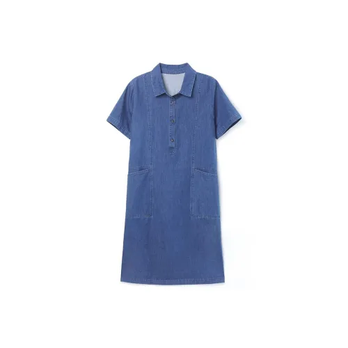 Mapping Short-Sleeved Dresses Women's Denim Blue