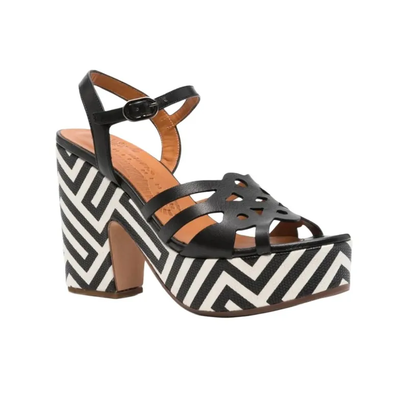 CHIE MIHARA Jelele Strap Sandals 11cm Women's Black White-2
