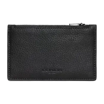 COACH Card Case Pebble Texture Cow Leather Coin Purse, Card Holder Unisex Black