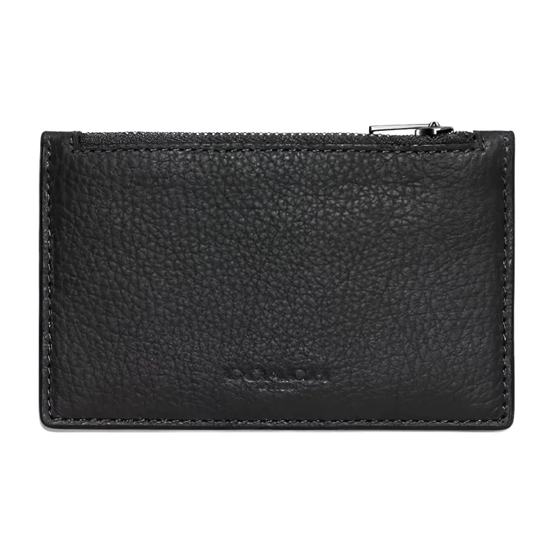 COACH Card Case Pebble Texture Cow Leather Coin Purse, Card Holder Unisex Black-0
