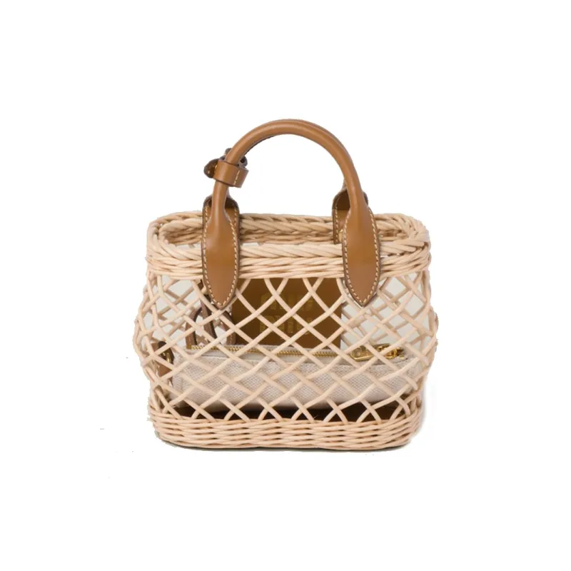 MIU MIU Leather Trim Shoulder Bag, Crossbody Bag, Handbag Women's Tan With Caramel-2