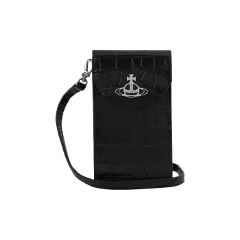 Vivienne Westwood Leather One Shoulder Crossbody Cell Phone Pouch Women's Black