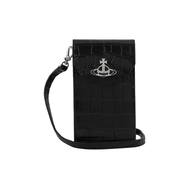 Vivienne Westwood Leather One Shoulder Crossbody Cell Phone Pouch Women's Black-0
