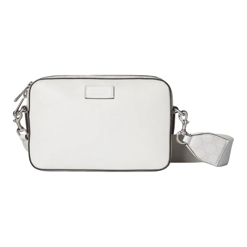 GUCCI Leather With Canvas Trim Shoulder Bag Crossbody Bag Small Size Men's White-0