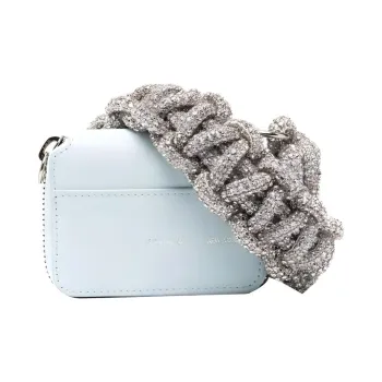 KARA Crystal Cobra Smooth Cow Leather Small Square Bag, Wallet, Crossbody Bag Women's Blue