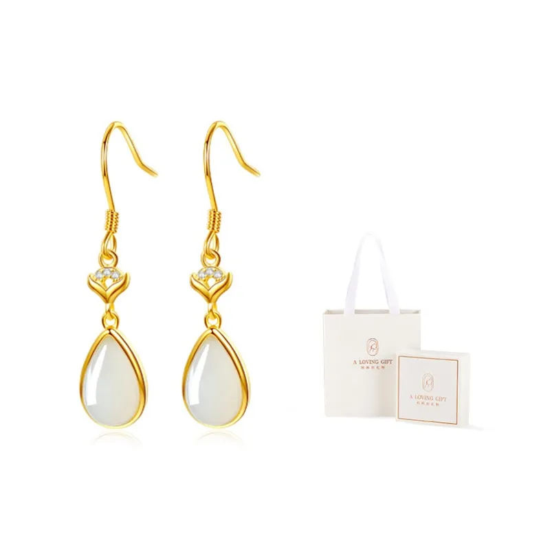 Mom's Gift Hetian Jade Earrings Pale Greenish White Jade Women's-2