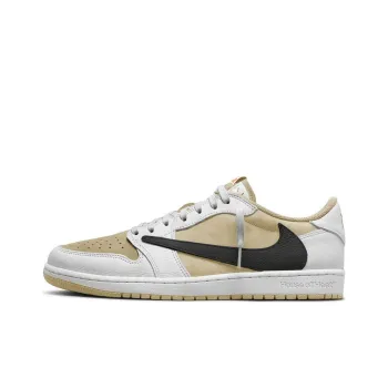 TRAVIS SCOTT x Jordan Air Jordan 1 Anti Slip Wear Resistant Low Top Vintage Basketball Shoes Unisex White Brown