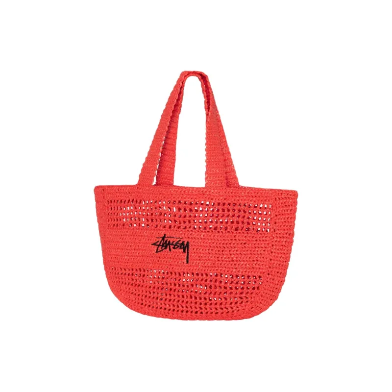 Stussy Raffia Tote Bag, Shopping Bag, Shoulder Bag, Handbag Regular Unisex Red-1