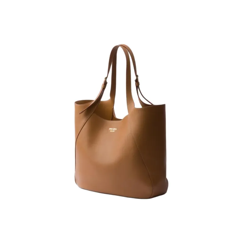 PRADA Leather Tote Bag Shopping Bag Handbag Large Size Women's Caramel-1