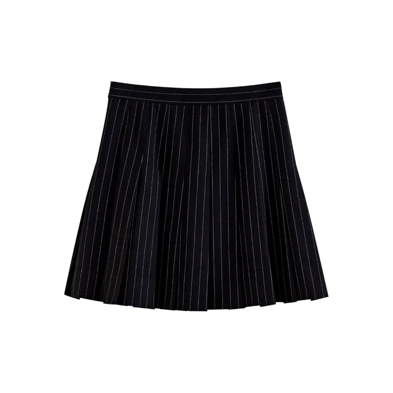 NancyCavally Casual Short Skirts Women's Black Stripes-1