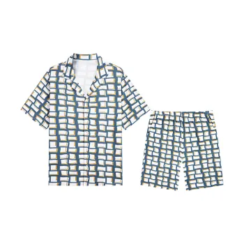 GXG Pajama Set Men's White Base Blue Plaid