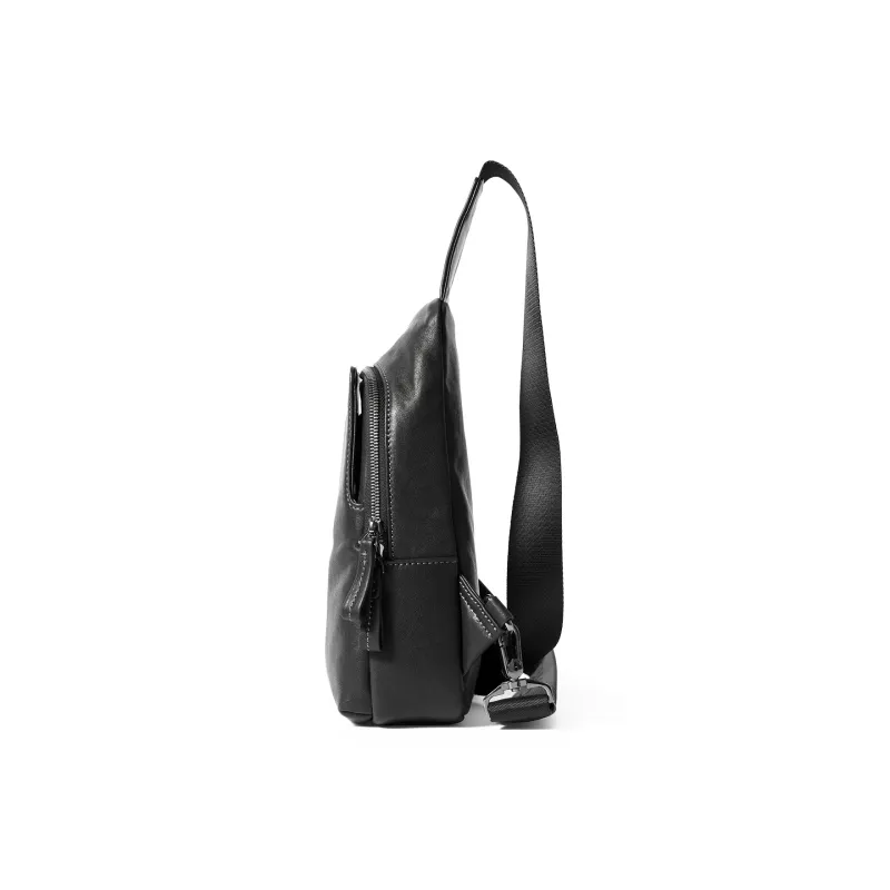 Sharkborough Cow Leather Sling Bag, Shoulder Bag, Crossbody Bag Regular Men's Black-4