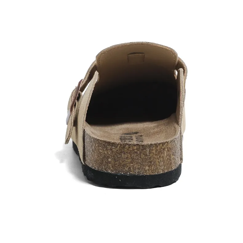 HUANQIU Cork Sole Quiet Odor Resistant Abrasion Resistant Slip Resistant Closed Toe Slippers Women's Khaki-4