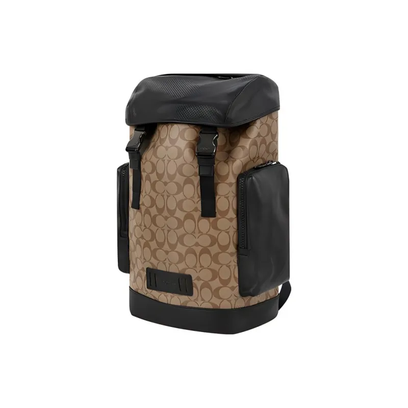 COACH Ranger Canvas With Leather Backpack Men's Black & Khaki Monogram-3