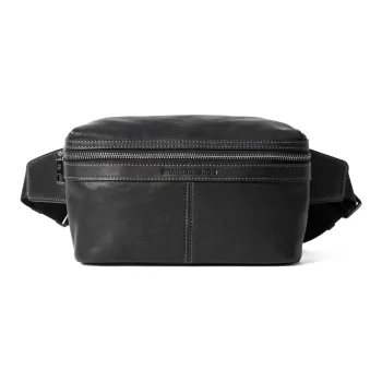 Sharkborough Cow Leather Sling Bag Fanny Pack Shoulder Bag Crossbody Bag Regular Men's Black