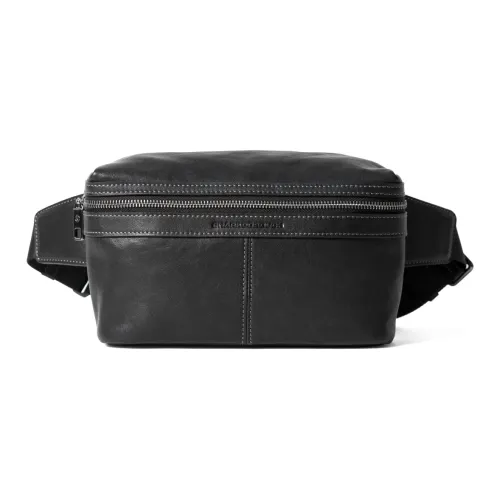 Sharkborough Cow Leather Sling Bag Fanny Pack Shoulder Bag Crossbody Bag Regular Men's Black