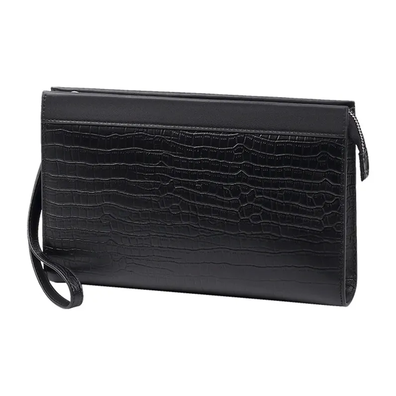 CMLZIUA Top Grain Cow Leather Clutch Unisex Black-1