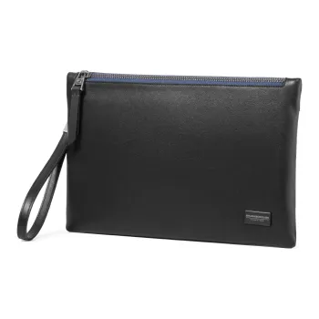 Sharkborough Cow Leather Clutch Zip Bag, Clutch Coin Purse, Cell Phone Pouch Men's Black