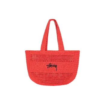 Stussy Raffia Tote Bag, Shopping Bag, Shoulder Bag, Handbag Regular Unisex Red