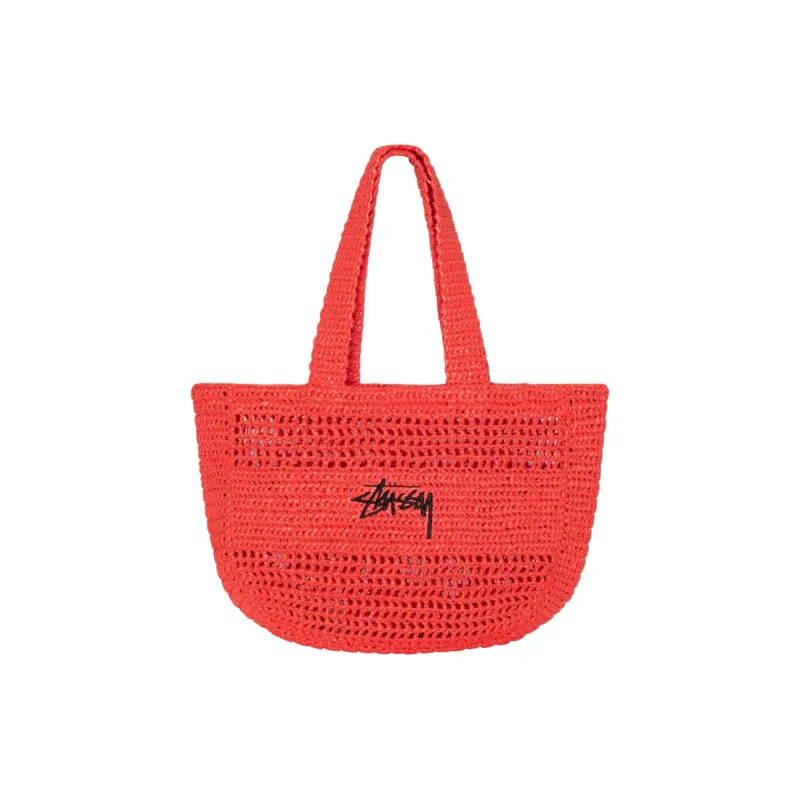Stussy Raffia Tote Bag, Shopping Bag, Shoulder Bag, Handbag Regular Unisex Red-0