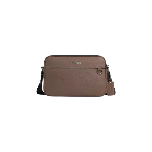 COACH Graham Refined Pebbled Leather With Smooth Calfskin Shoulder Bag Crossbody Bag Medium Size Men's Dark Stone Color