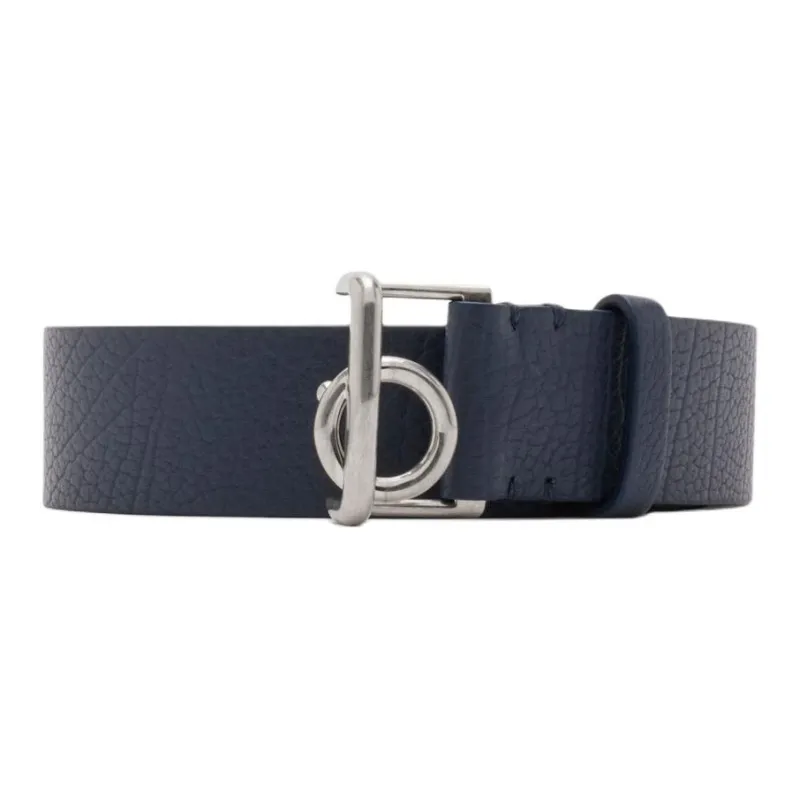Burberry Grained Texture Calfskin Leather Belts Men's Dark Blue Width: 3cm-0