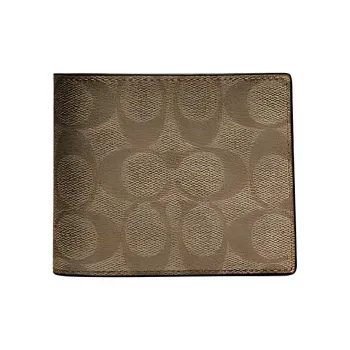 COACH Compact Artificial Leather Tri-Fold Card Wallet Men's Brown & Blue