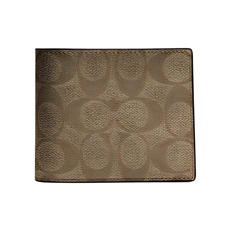 COACH Compact Artificial Leather Tri-Fold Card Wallet Men's Brown & Blue-0
