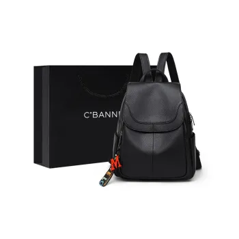 C°BANNER Cow Leather With Synthetic Leather Backpack Large Size Unisex Black