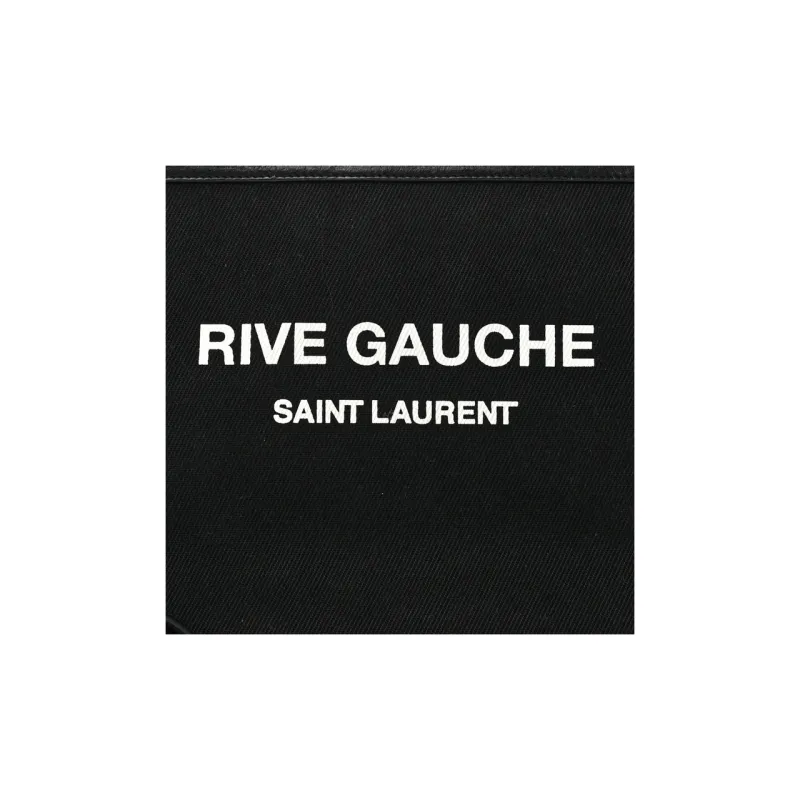 SAINT LAURENT Rive Gauche Cotton With Leather Canvas Bag Wristband Clutch Unisex Black-5