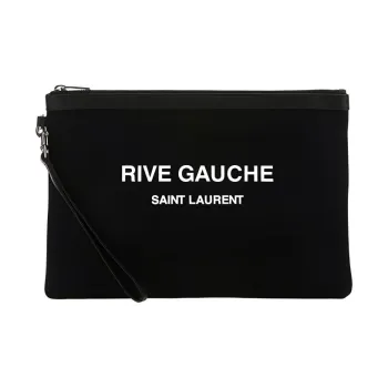 SAINT LAURENT Rive Gauche Cotton With Leather Canvas Bag Wristband Clutch Unisex Black