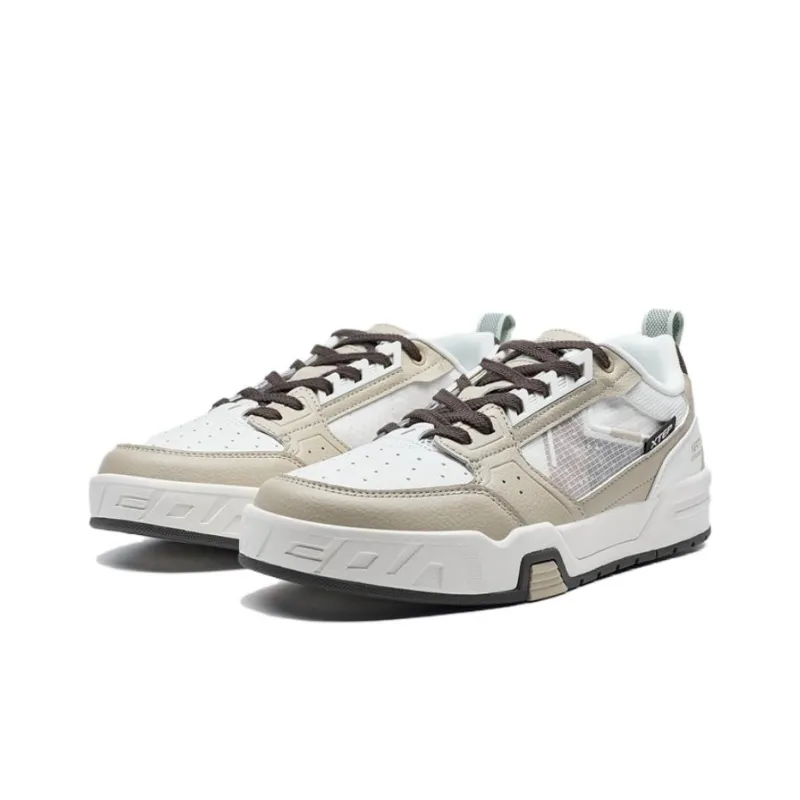 XTEP Tianji IV Slip Resistant Low Top Skateboard Shoes Men's White Brown-1