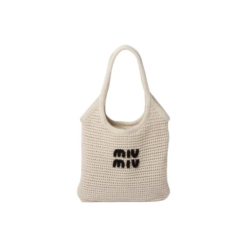MIU MIU Cotton Tote Bag Shopping Bag Handbag Women's Chalk White With Black