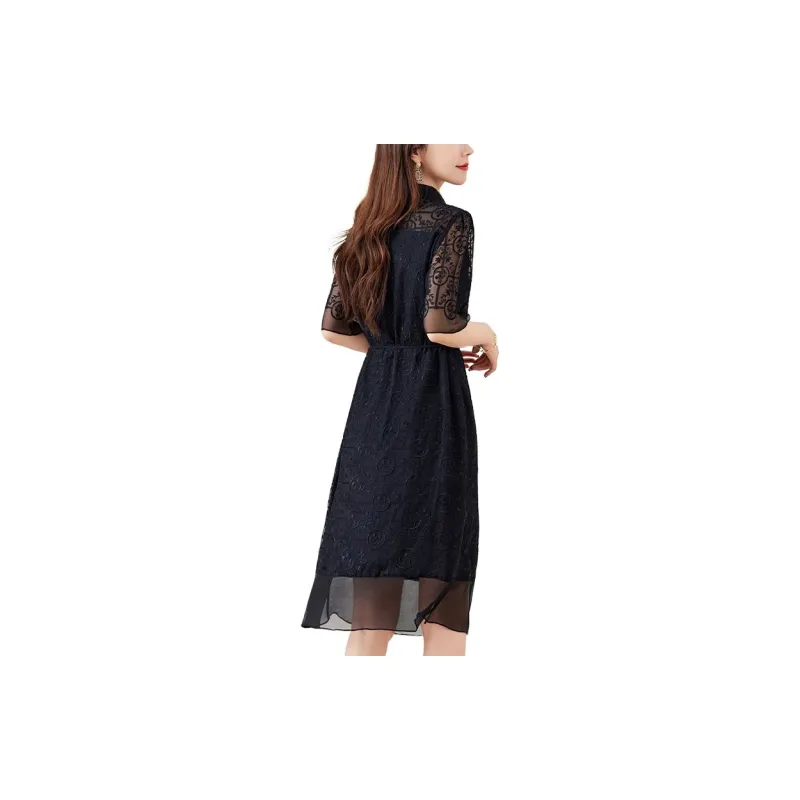 To The West Short Sleeved Dresses Women's Black-2