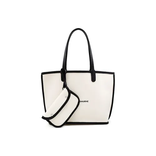Vigno Canvas Canvas Bag Handbag Shoulder Bag Large Size Women's White & Black White & Apricot