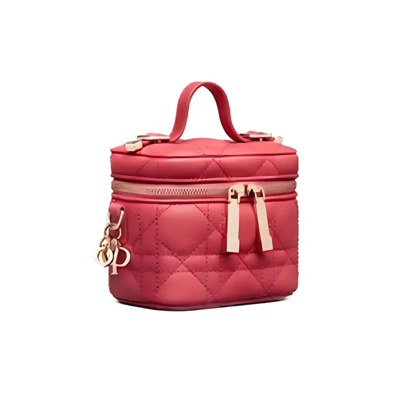 DIOR Lady Dior Lambskin Makeup Bag Women's Berry Pink-1