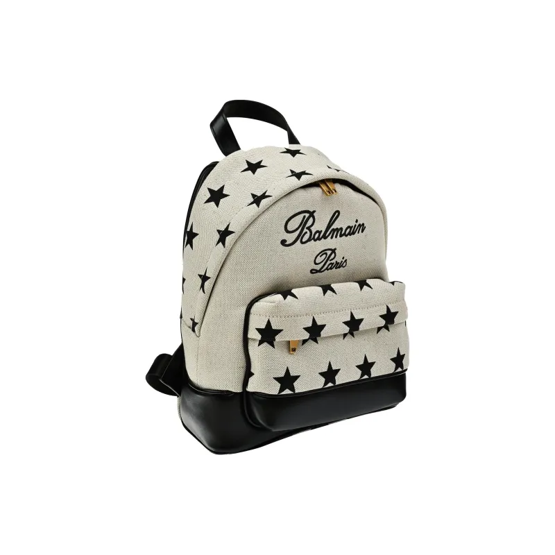 BALMAIN Cotton And Linen Blend Backpack Women's Ecru & Black-1
