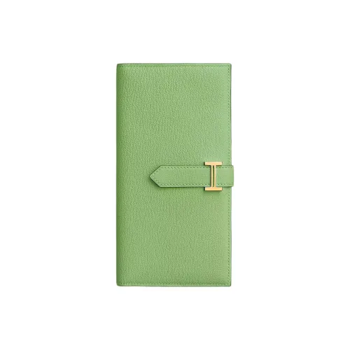 HERMES Bearn Mysore Goat Skin Wallet Women's 3I Vert Criquet Avocado Green With Cricket Green