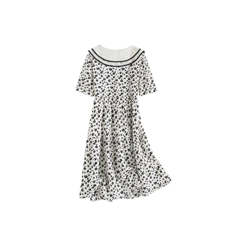 TOUCH Short Sleeved Dress Women's Beige With Black Floral-1