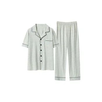 Close-fitting Areas Pajama Set Men's Light Green