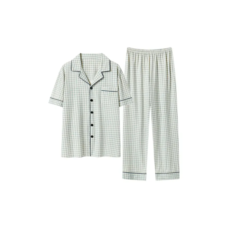 Close fitting Areas Pajama Set Men's Light Green-0
