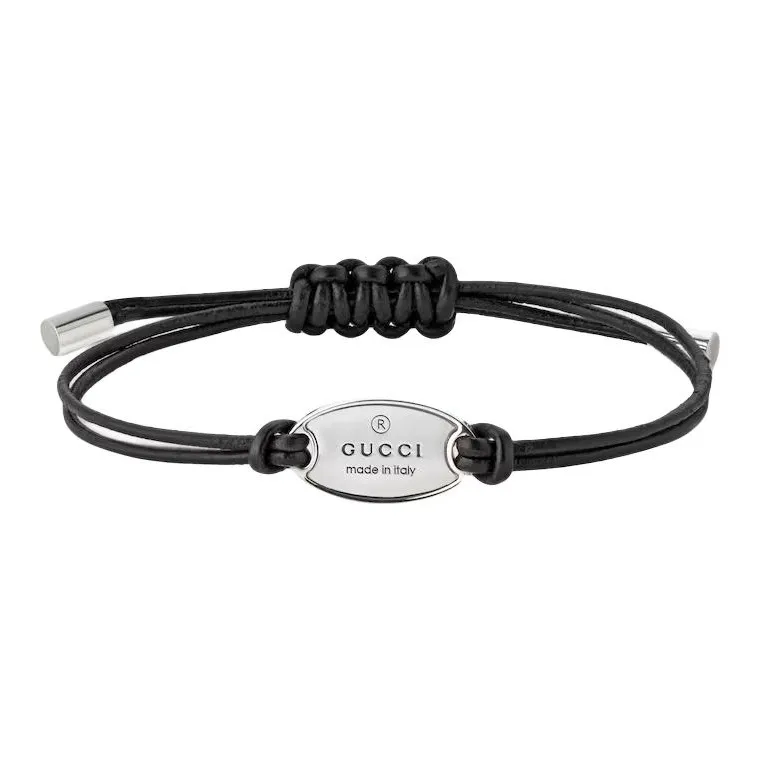 GUCCI Leather 925 Sterling Silver Bracelets Unisex Black-1
