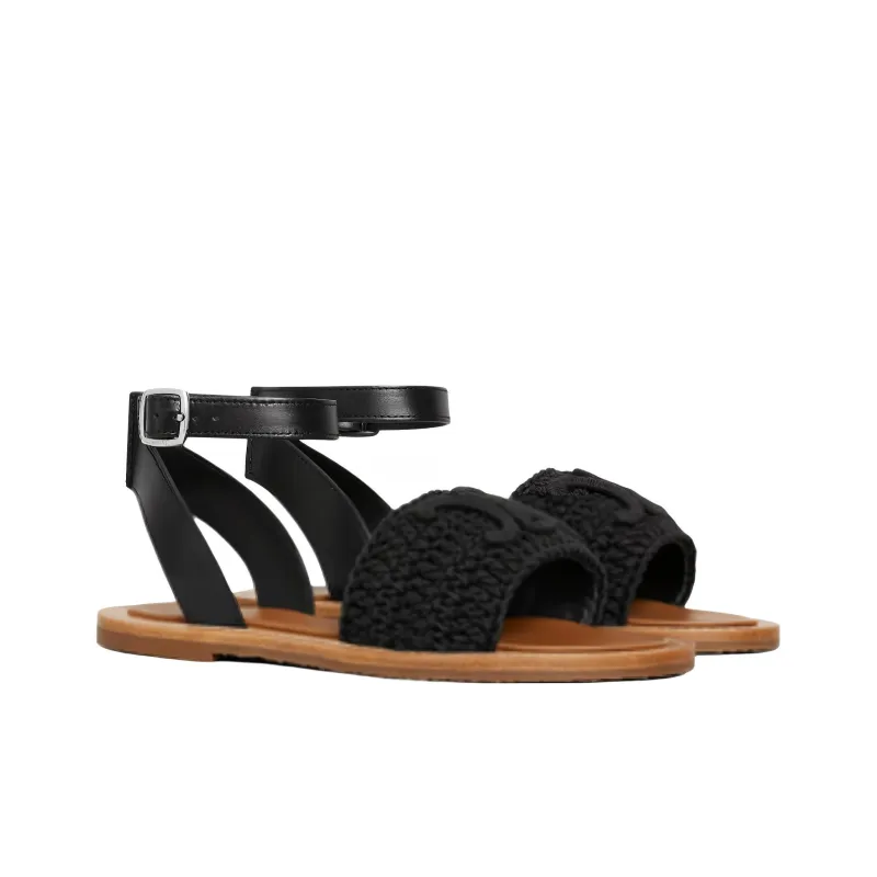 CELINE Triomphe One Strap Sandals 1.5cm Women's Black-2
