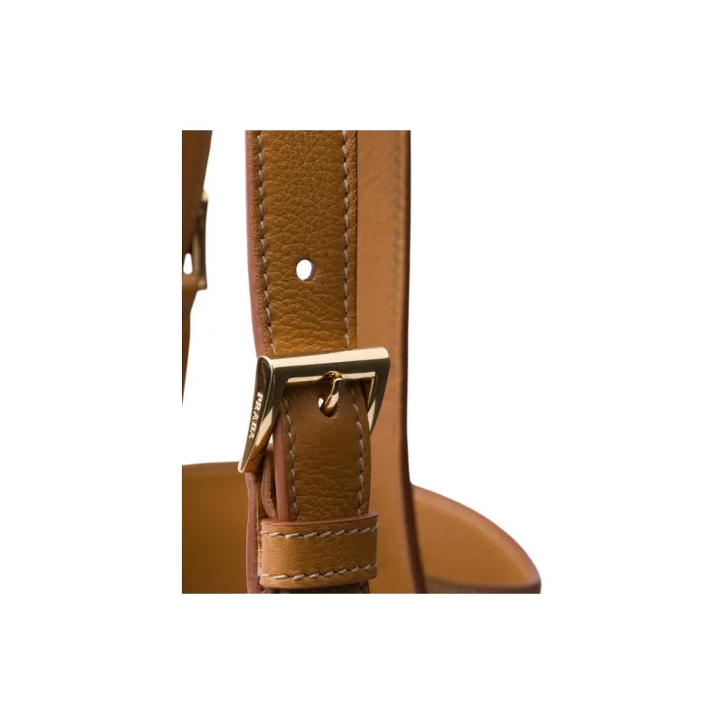 PRADA Leather Tote Bag Shopping Bag Handbag Large Size Women's Caramel-3