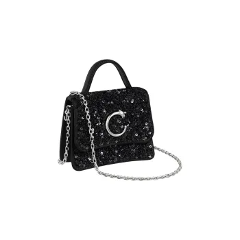 CARTIER Panthère De Cartier Sequins Shoulder Bag Crossbody Bag Handbag Mini Women's Black