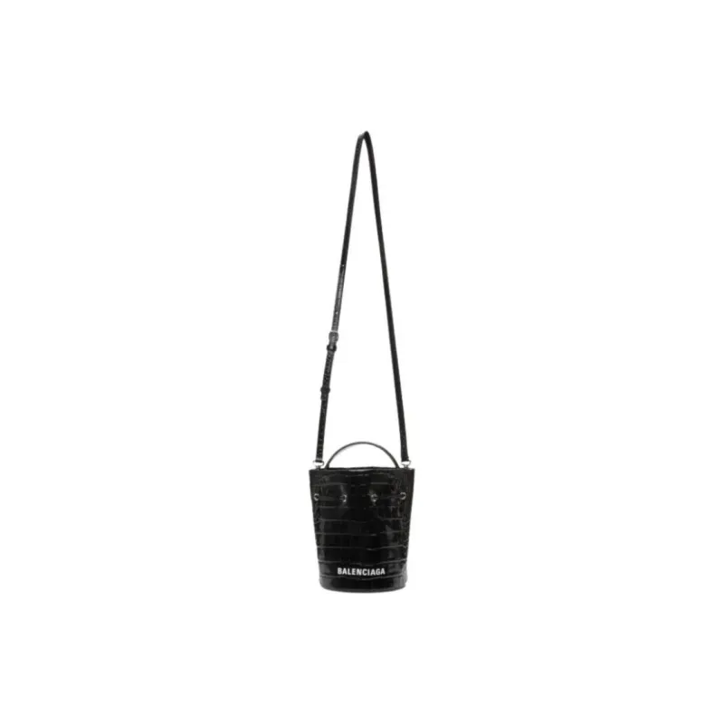 Balenciaga Cow Leather Bucket Bag Handbag Shoulder Bag Crossbody Bag Women's Black-3