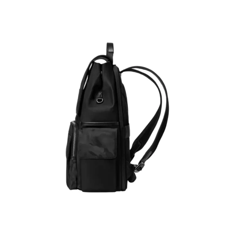 SAMSONITE Fabric With Microfiber Synthetic Leather And Cow Leather Patchwork Backpack Large Size Men's Black-2
