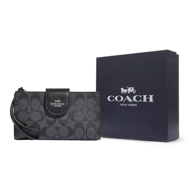COACH Tech Wallet Coated Canvas With Smooth Leather Document Bag, Card Holder, Wallet Men's Black-6